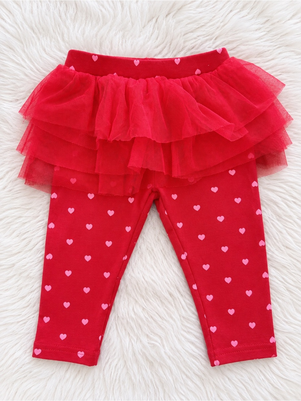 Carter's Red Leggings with Pink Heart Print and Tulle Skirt